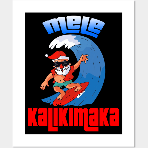 Mele Kalikimaka Christmas Santa Shaka Hawaii Wall Art by intelus